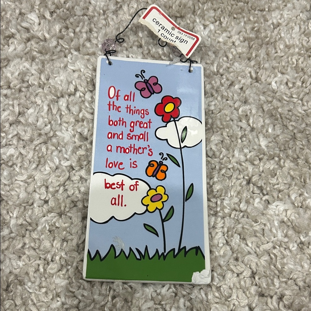 Ceramic Sign with Butterfly and Flower Design
